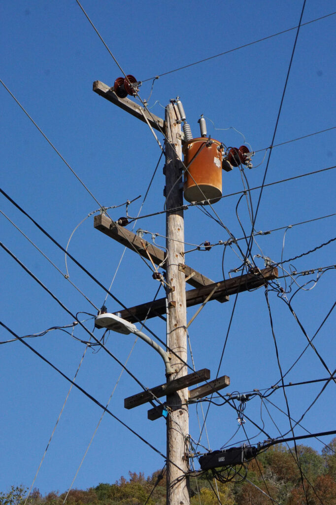 Rusting power pole in Marin County